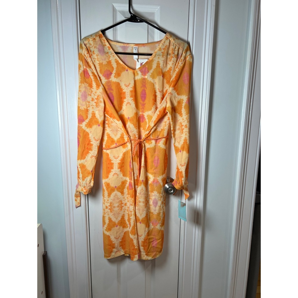 Apana Resort Sunburst Tie Dye Orange V-Neck Cover Up Dress AF1622 Small NWT